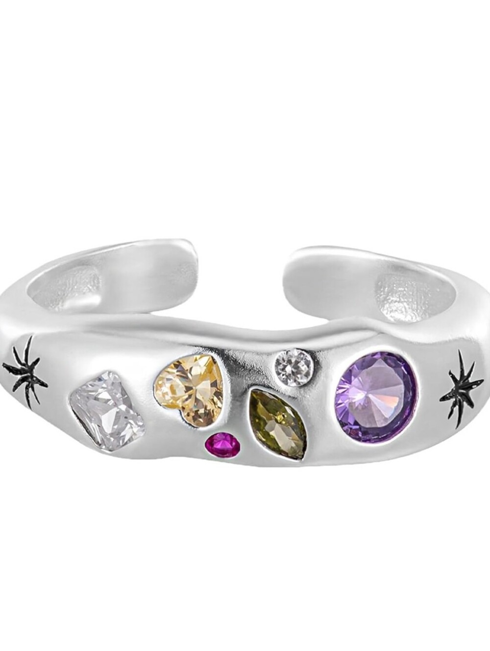 One NWT 925 Sterling Silver Multicolor CZ Chunky Dome Open Ring – Adjustable